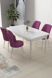Hanah Home Juego de Comedor de 5 Piezas Blanco y Púrpura